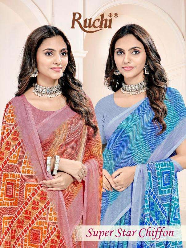 ruchi presents super star chiffon 255 daily wear lehriya print sarees