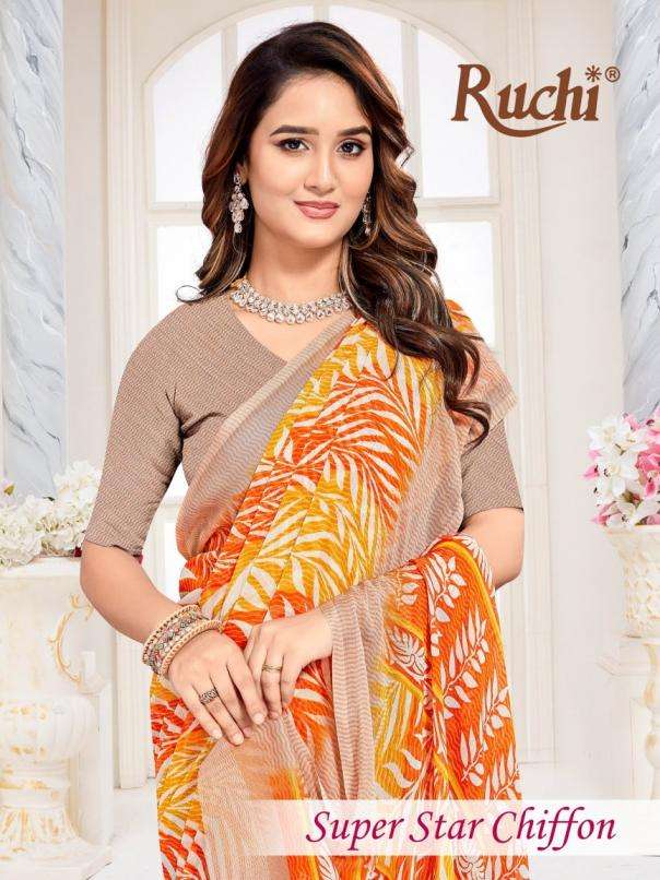 ruchi presents super star chiffon 257 lehriya printed saree wholesaler