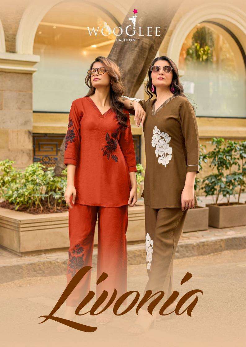 wooglee presents livonia viscose weaving readymade classic co-ord sets