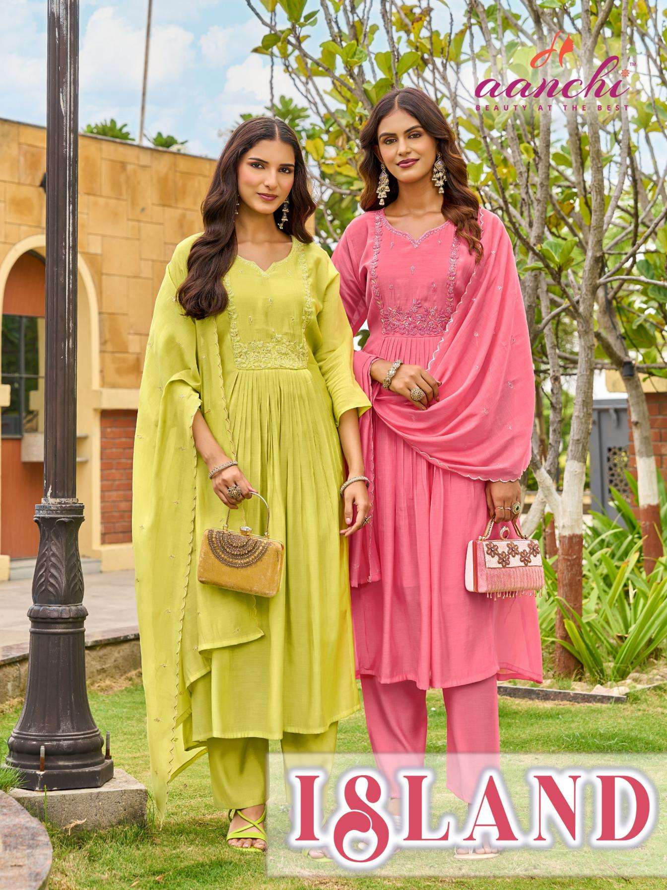 aanchi island mul chanderi full stitch classic 3pcs set