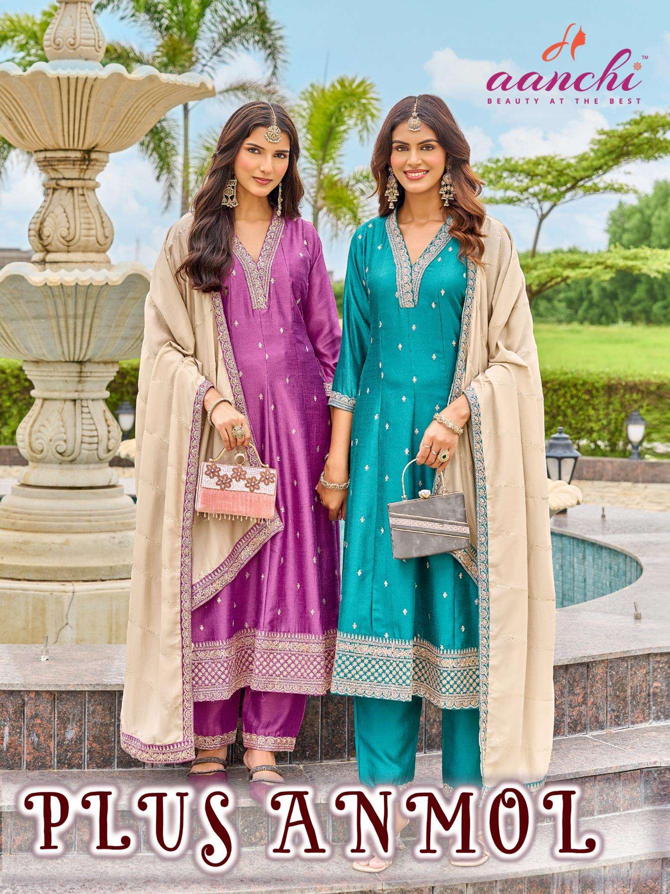 aanchi plus anmol stylish vichitra silk readymade big size combo 3pcs 