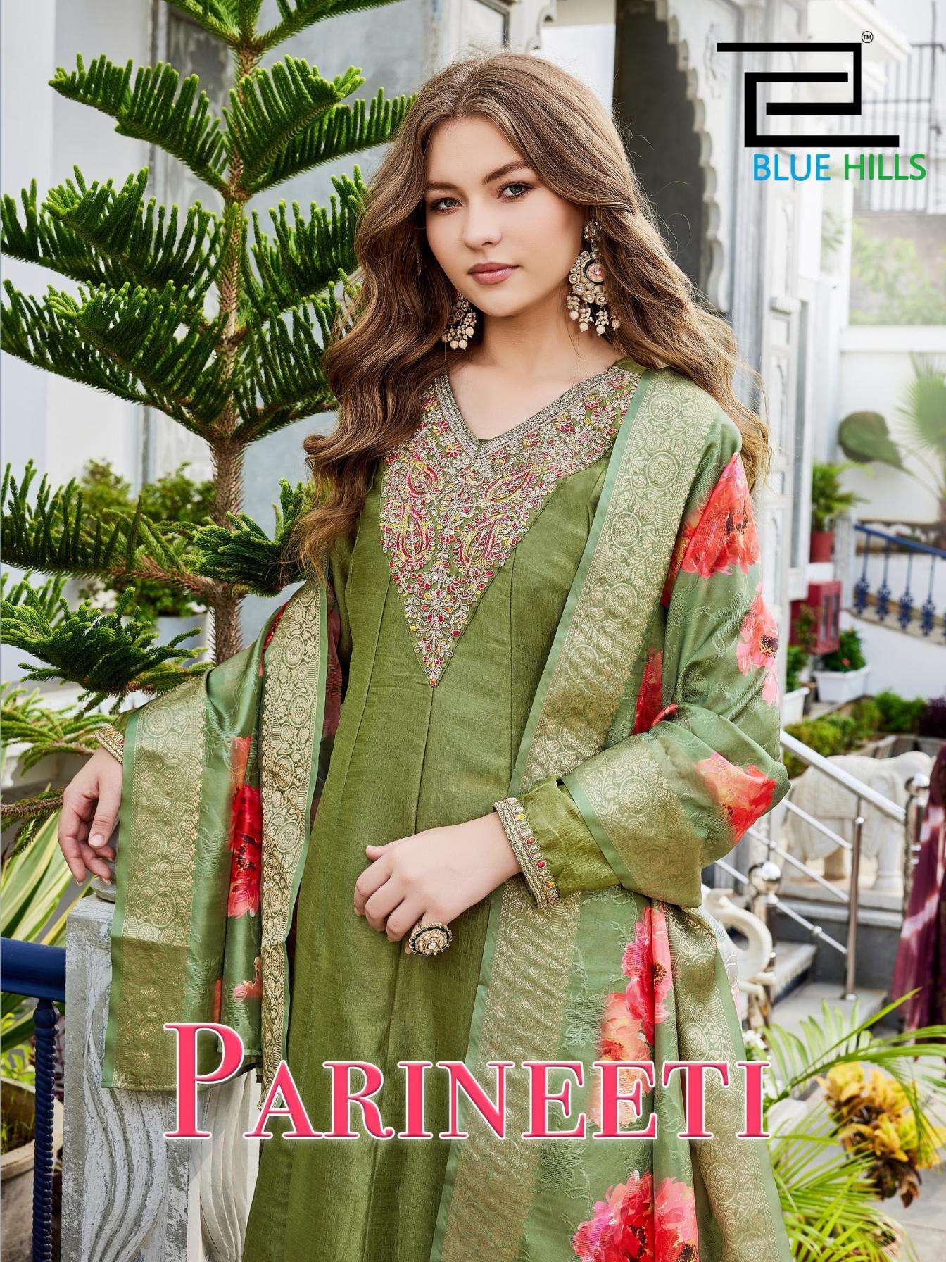blue hills parineeti anarkali style full stitch plus size vichitra combo 3pcs set