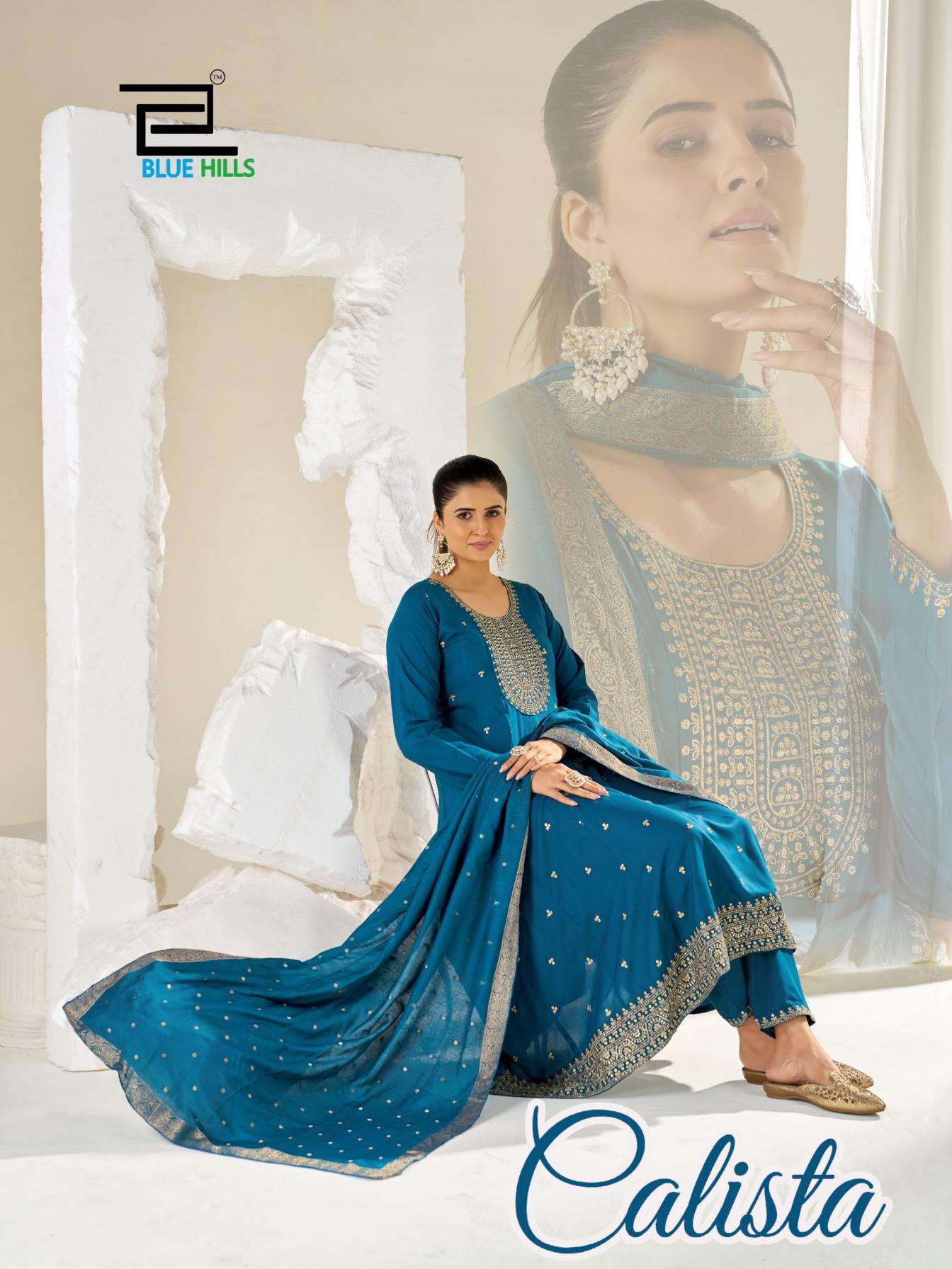 blue hills presents calista readymade anarkali style rayon 3pcs plus size dress combo collection 