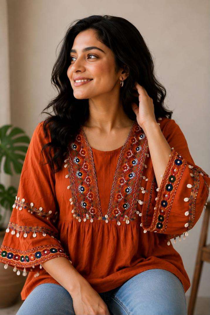 blue hills rayon beautiful gamthi lace work readymade combo short top 