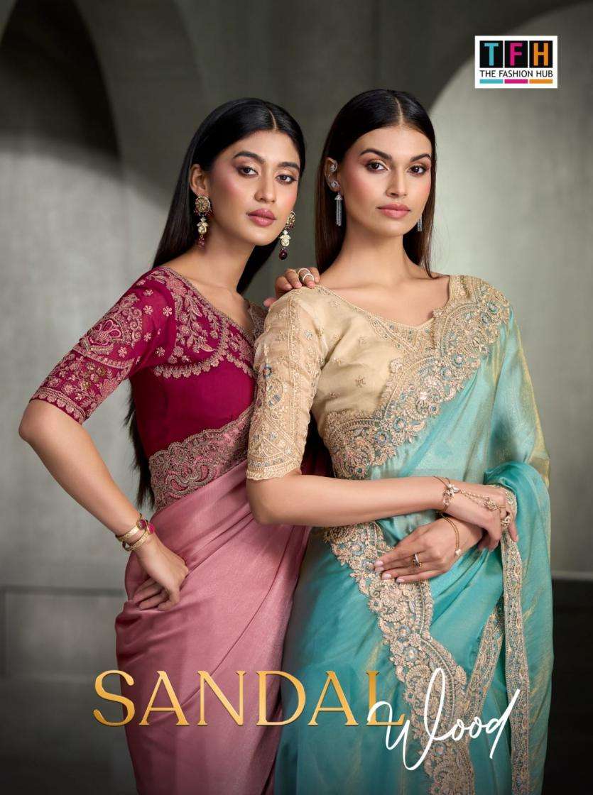 tfh sandal wood vol 17 sartin chiffon festive look sarees catalog collection
