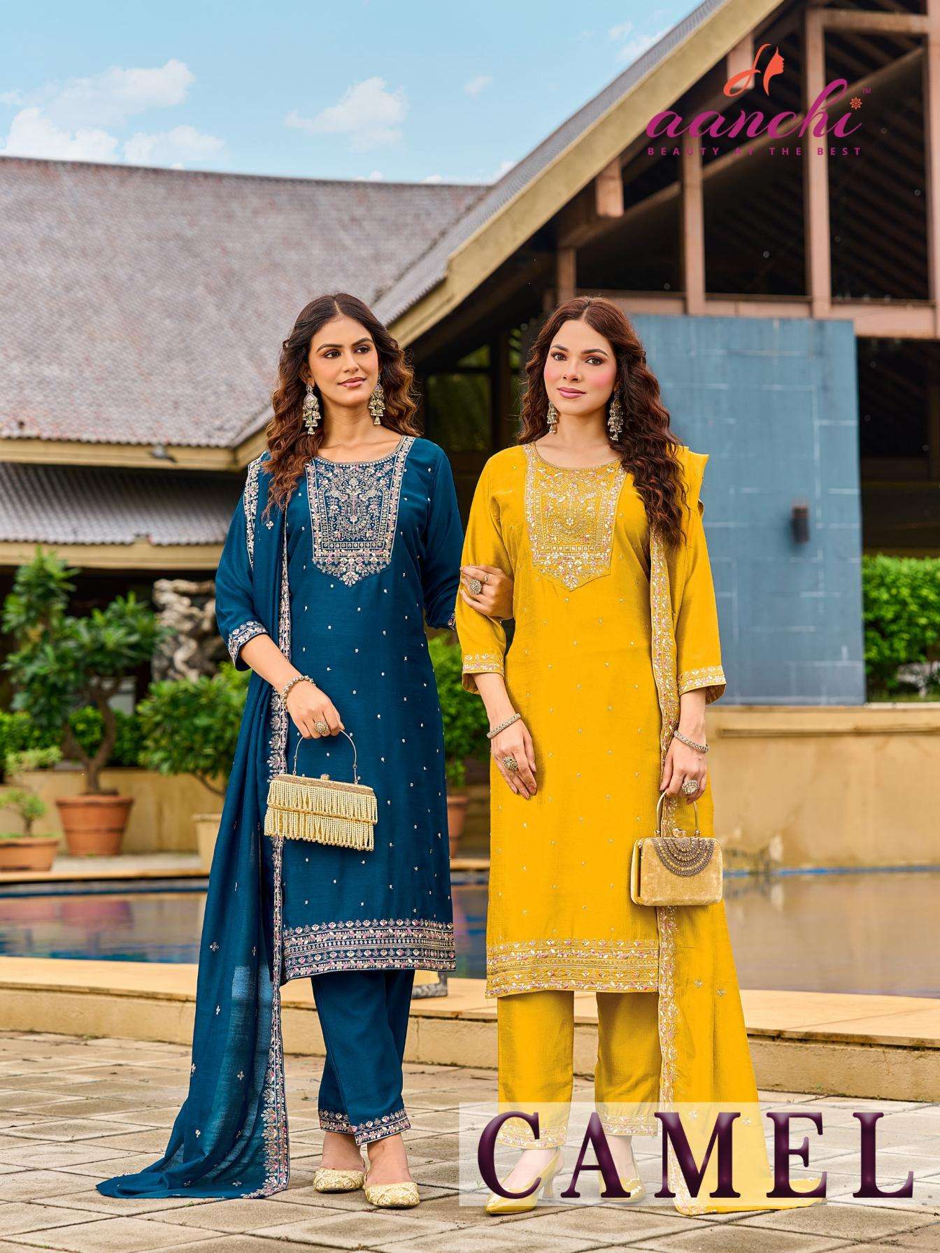 aanchi camel vichitra silk readymade classic 3pcs