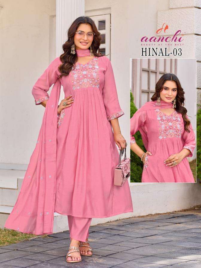 aanchi hinal 01-03 mul chanderi full stitch ethnic style combo suits