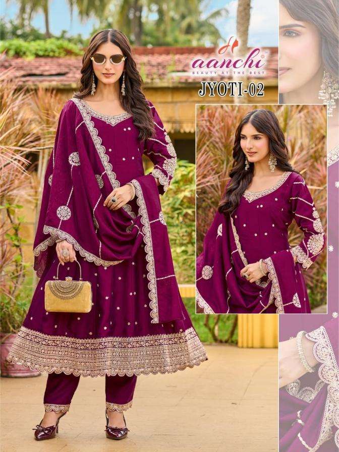 aanchi jyoti 01-02 vichitra silk designer full stitch 3pcs combo suit