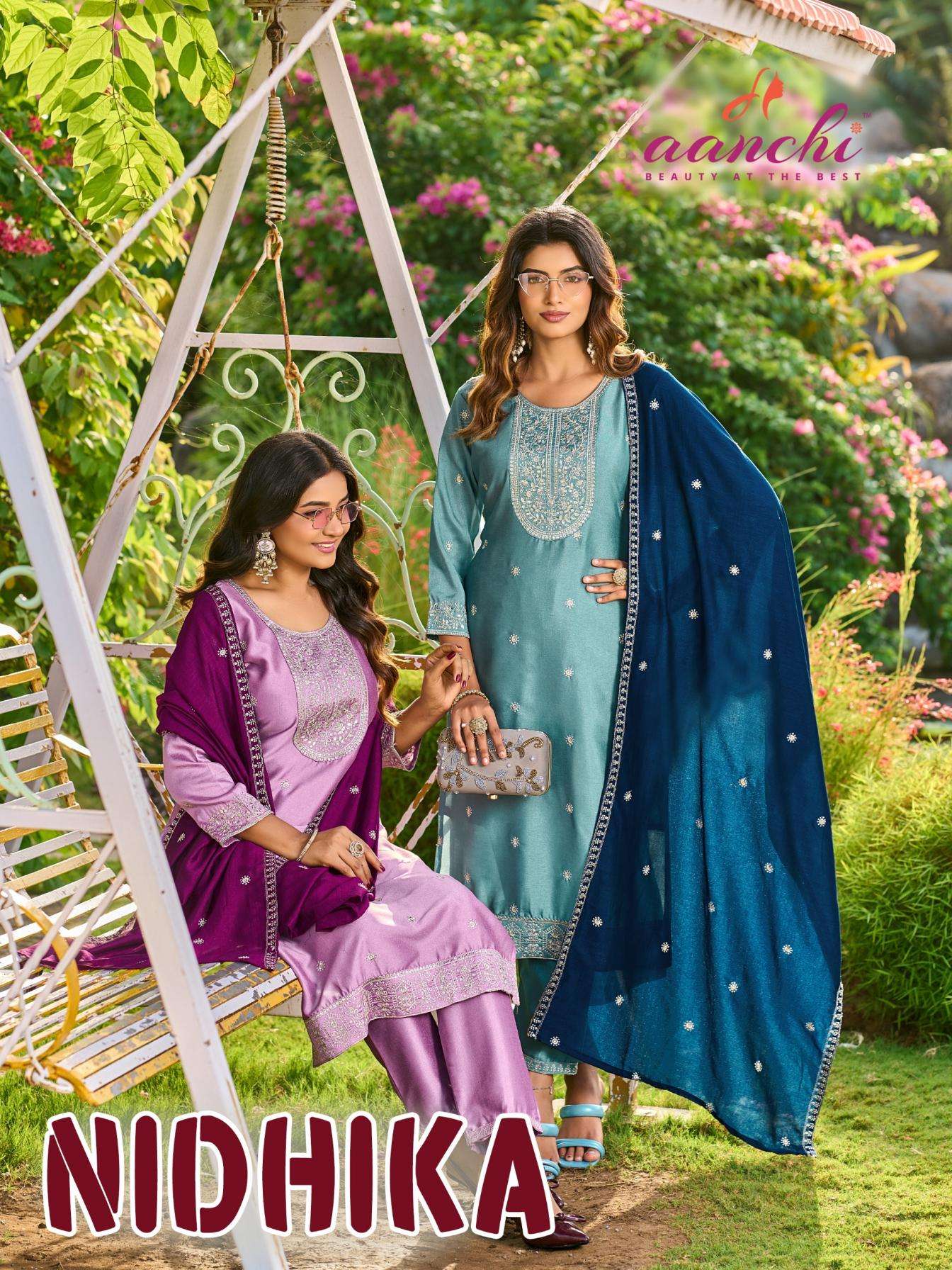aanchi nidhika full stitch crystal silk elegance 3pcs set