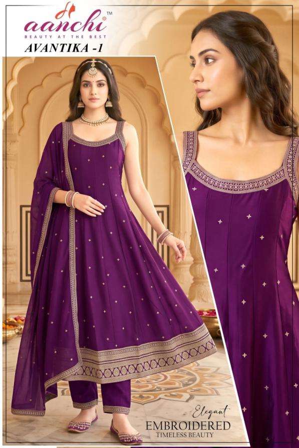 aanchi presents avantika 1-2 vichitra silk full stitch combo 3pcs sets