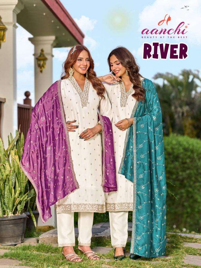 aanchi river readymade attractive vichitra silk suit for womens