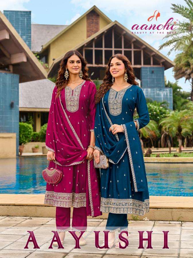 aayushi by aanchi readymade stylish vichitra silk 3pcs set