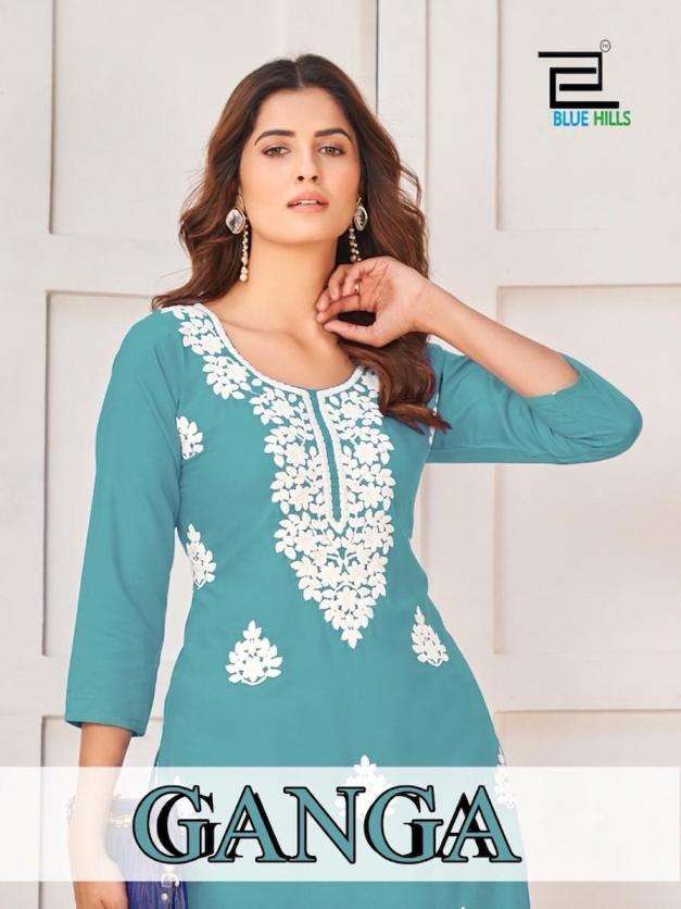 blue hills ganga rayon white embroidery work full stitch plus size combo long kurtis