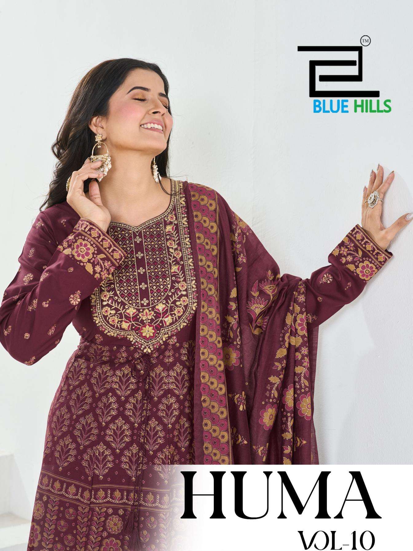 blue hills huma vol 10 rayon readymade anarkali style plus size suit combo set 