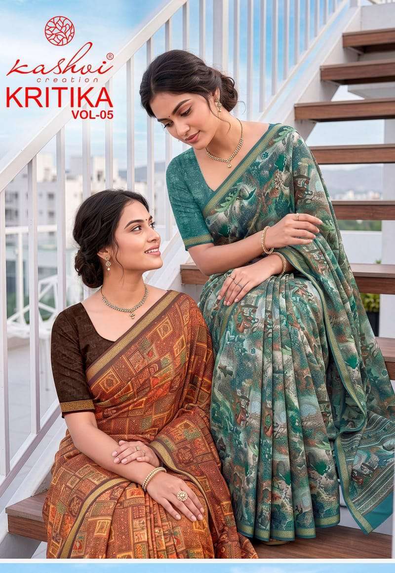 Kashvi Creation Kritika Vol 5 New Stylish Moss Saree Collection 