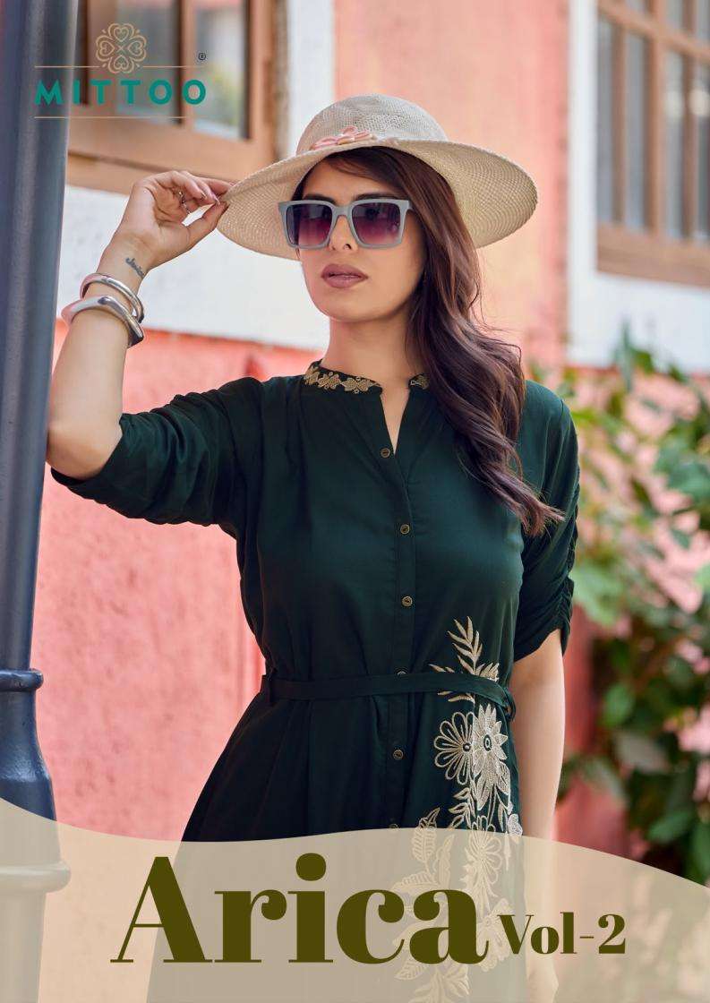 mittoo arica vol 2 full stitch rayon thread work long kurti