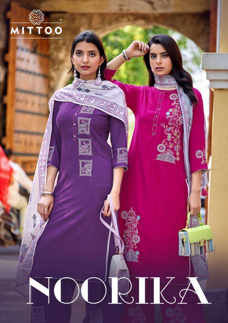 mittoo noorika rayon thread work full stitch plazzo suits