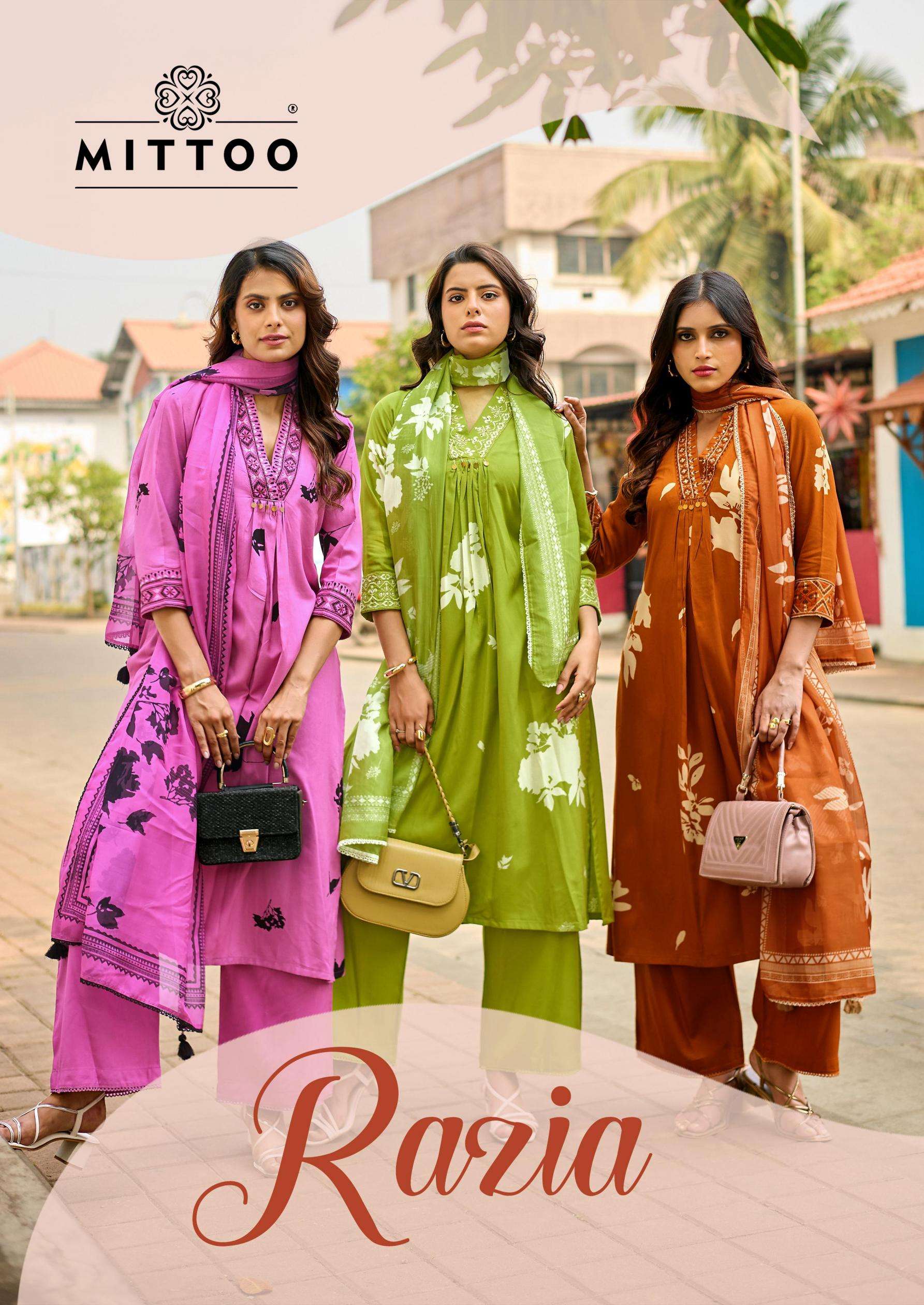 mittoo presents razia rayon handwork & thread Work kurtis catalog
