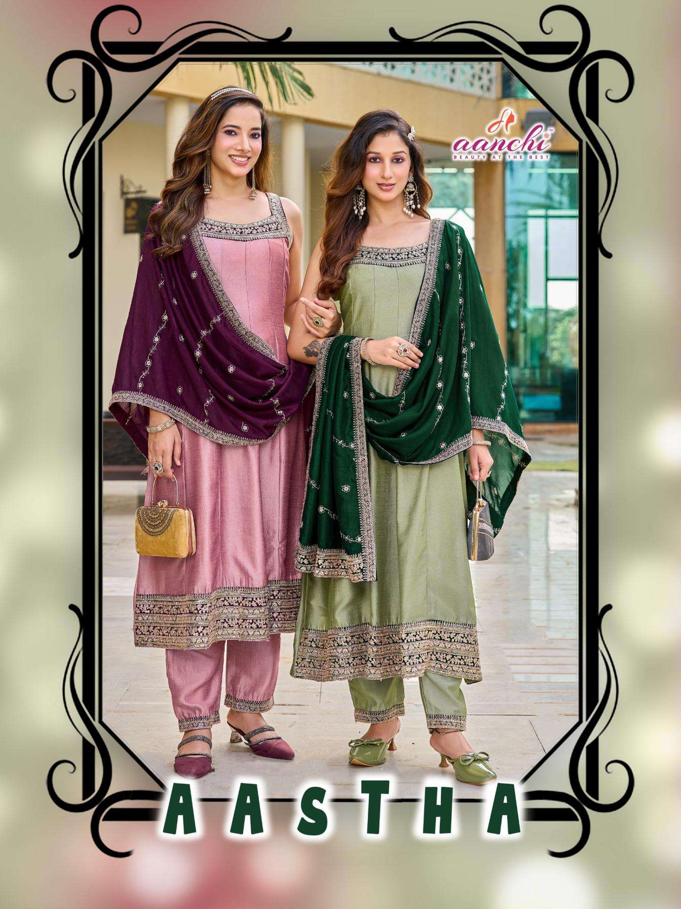 aanchi aastha readymade pretty look vichitra silk 3pcs dress