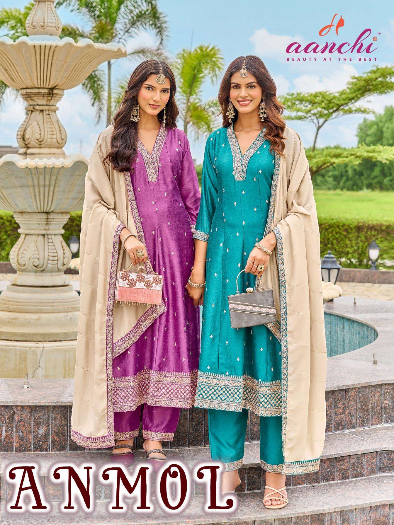 aanchi anmol readymade stylish vichitra silk 3pcs dress 