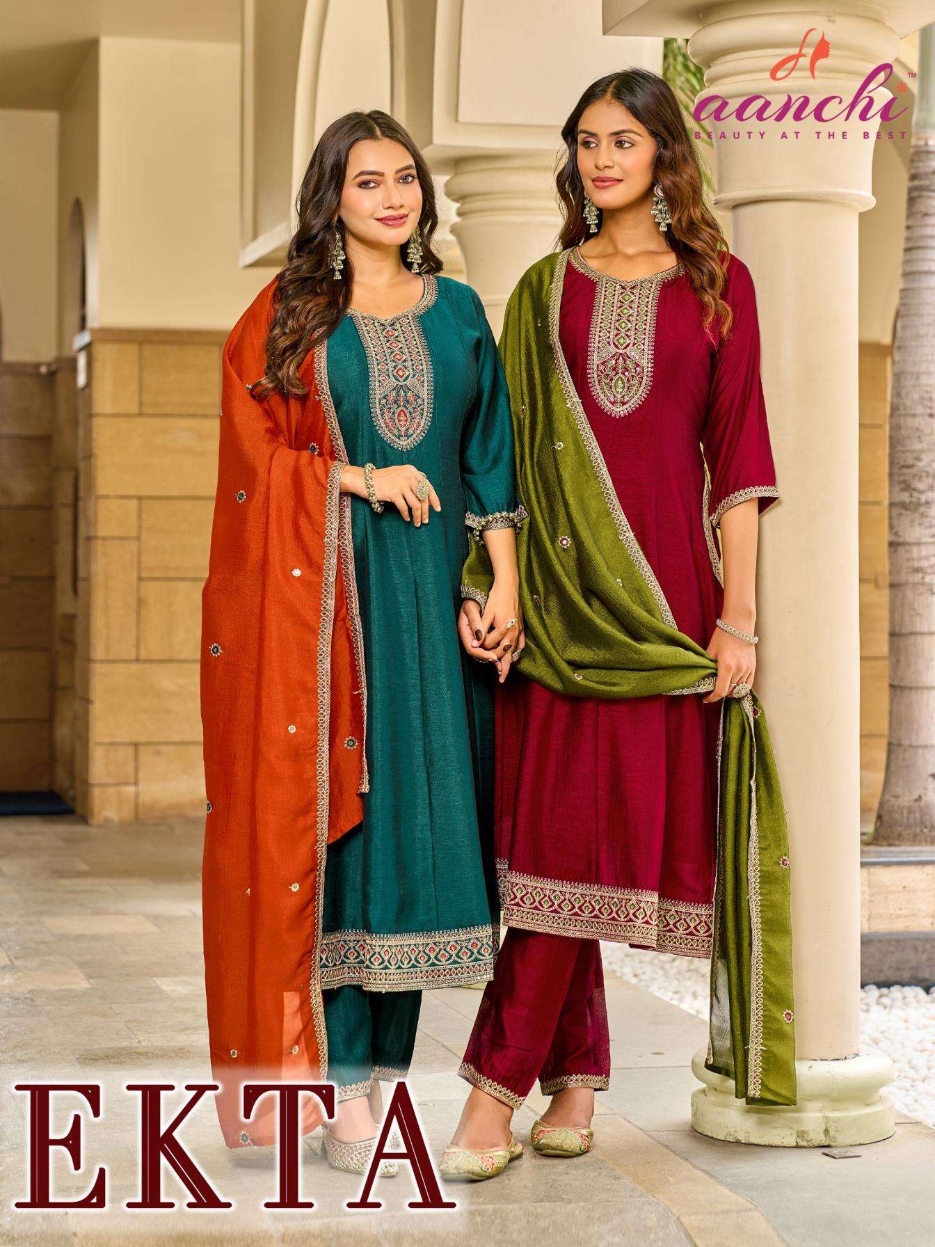 aanchi ekta vichitra silk fully stitch unique 3pcs