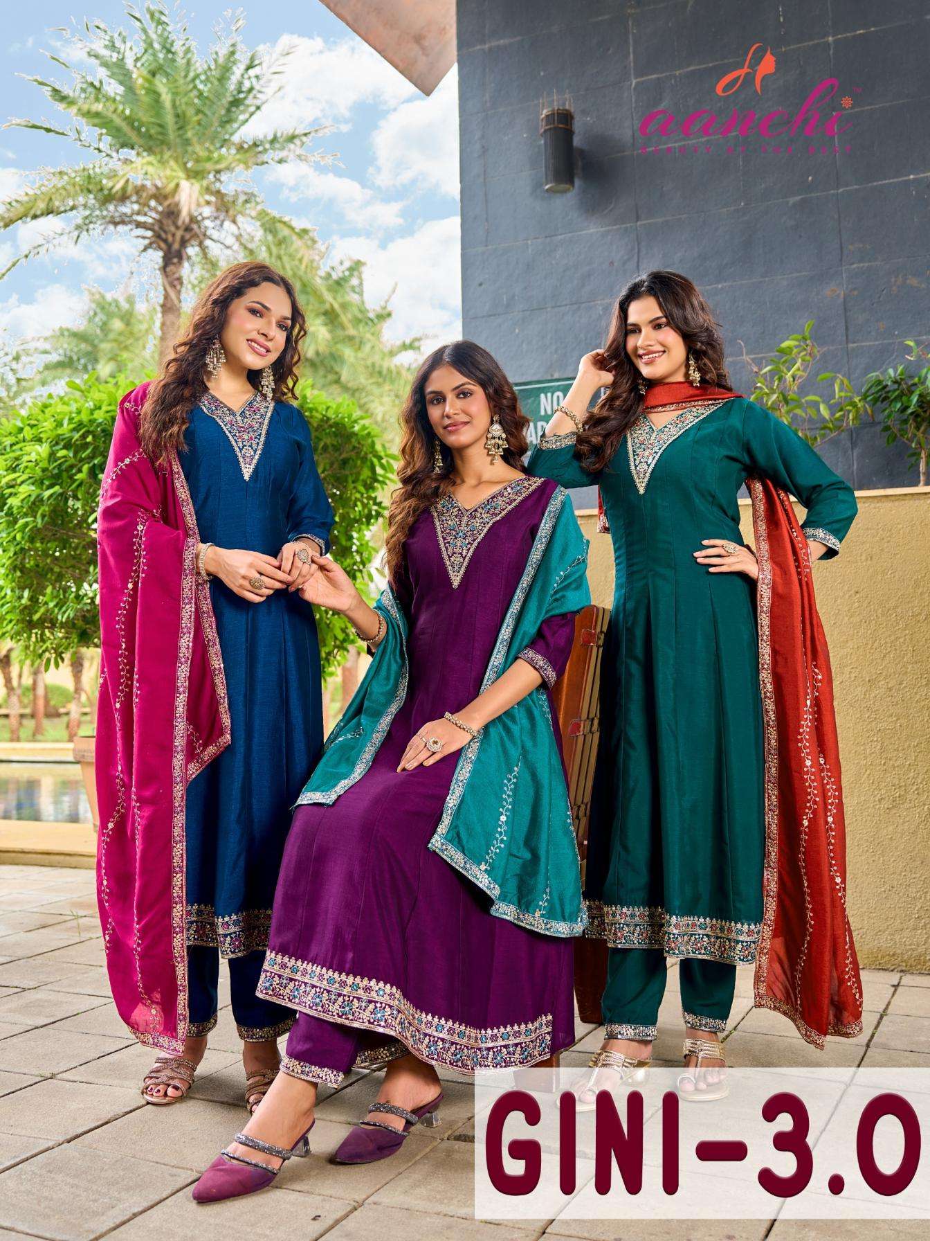 aanchi gini 3.0 vichitra silk readymade ethnic suit