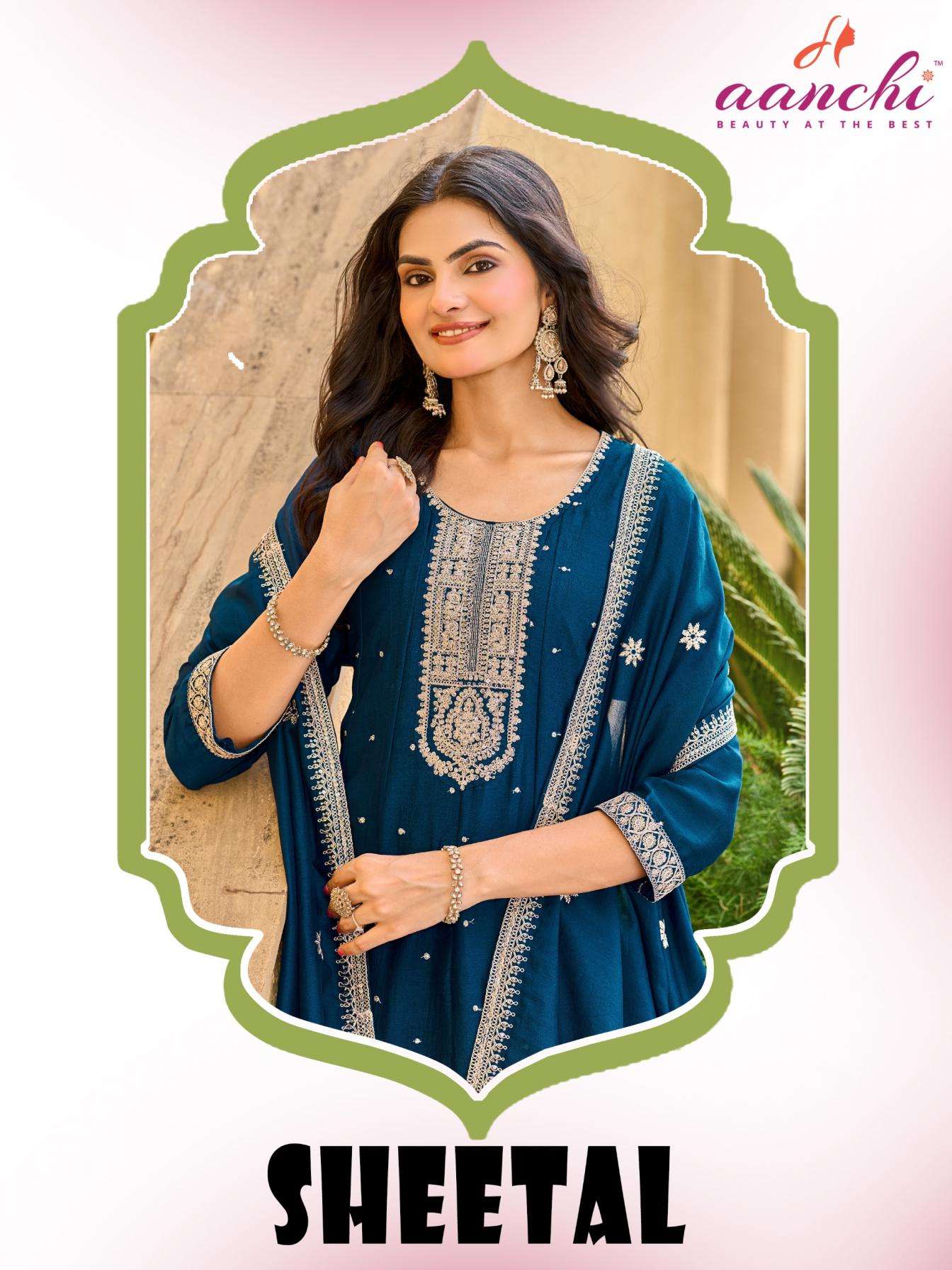 aanchi sheetal full stitch amazing vichitra silk 3pcs set