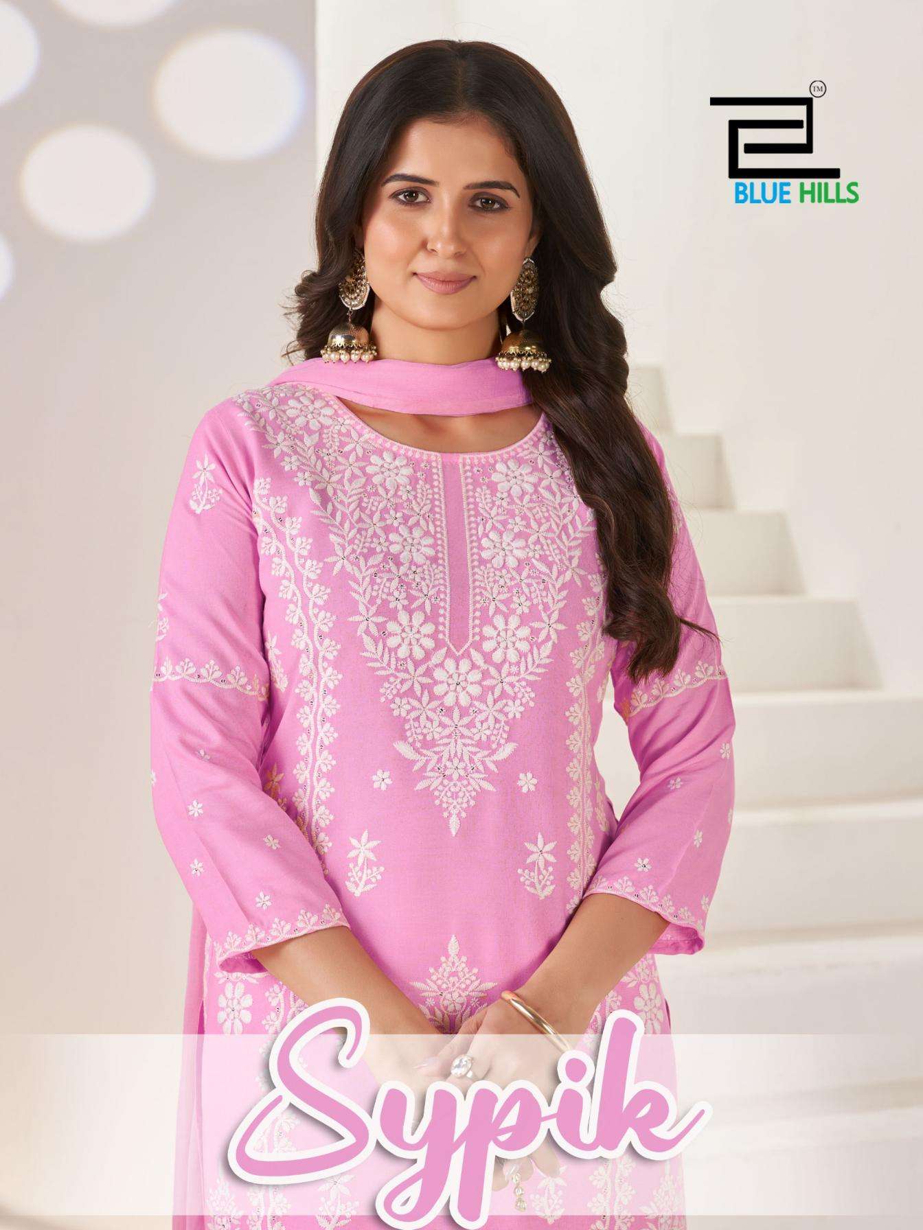 blue hills sypik rayon white thread work full stitch plus size combo plazzo