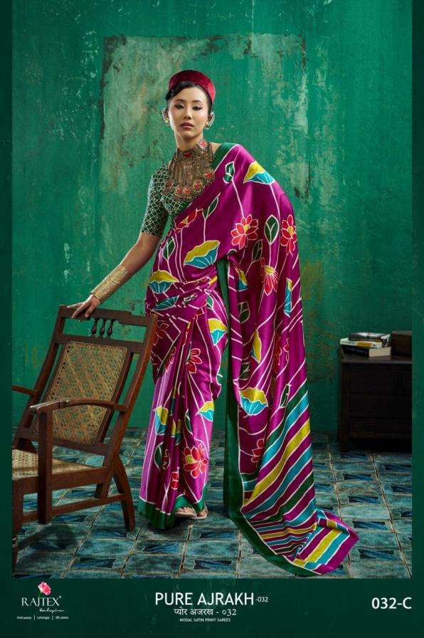 rajtex pure ajrakh 032 pretty look modal satin saree 2026