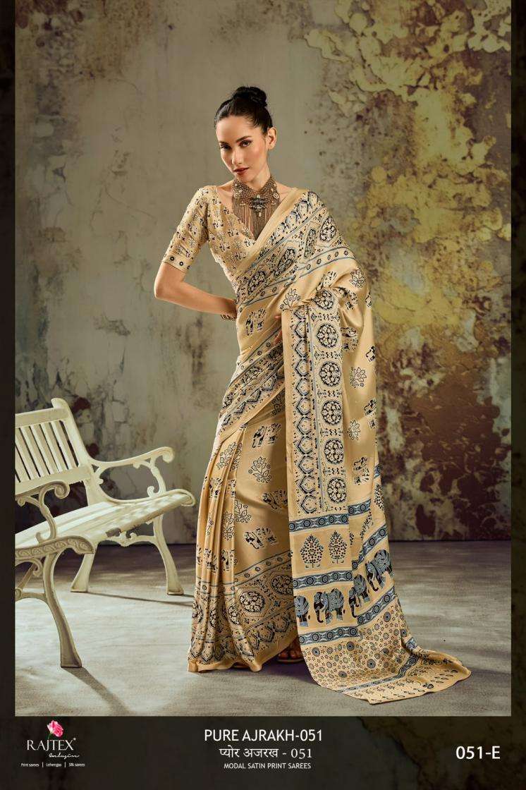 rajtex pure ajrakh 051 pretty look modal satin saree
