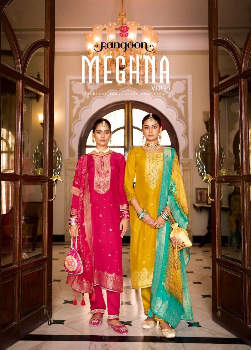 rangoon meghana vol 3 jacquard khatli work full stitch festive 3pcs set