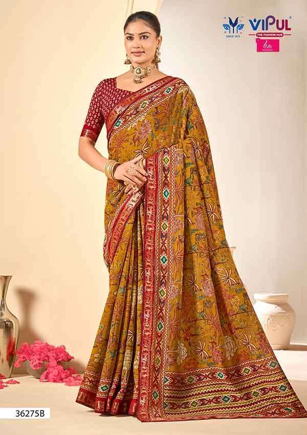 Vipul Saree Monalisa 36275 Colors Premium Cotton Saree Catalog