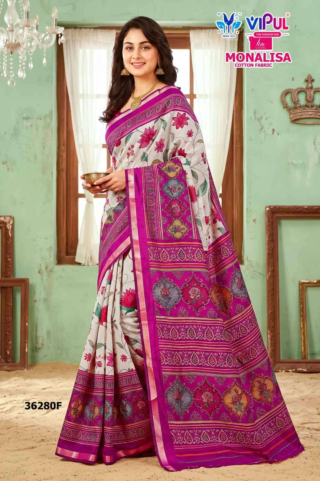 Vipul Saree Monalisa 36280 Colors Ladies Wear Cotton Saree Collection Surat