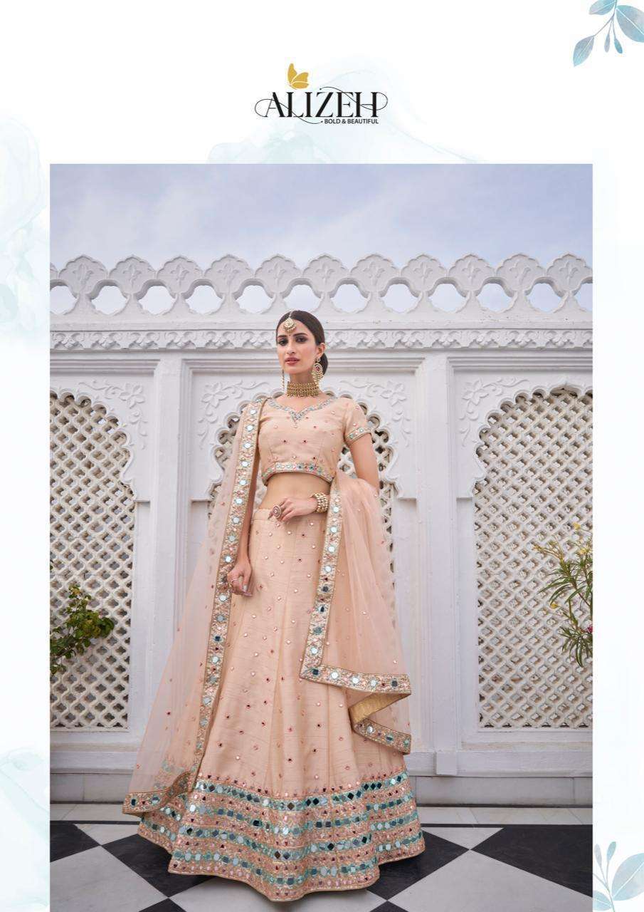 Alizeh presents mirror maze colour addition wedding Designer original mirror work lehenga choli catalog wholesaler and exporters