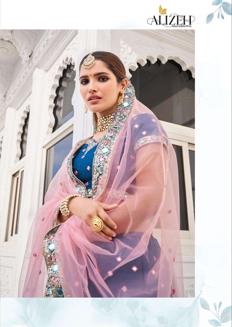 Alizeh presents mirror maze colour addition wedding Designer original mirror work lehenga choli catalog wholesaler and exporters