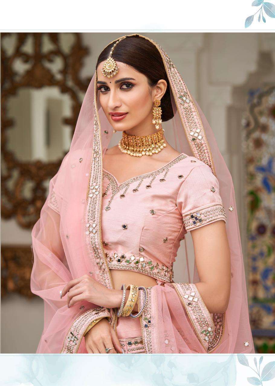 Alizeh presents mirror maze colour addition wedding Designer original mirror work lehenga choli catalog wholesaler and exporters