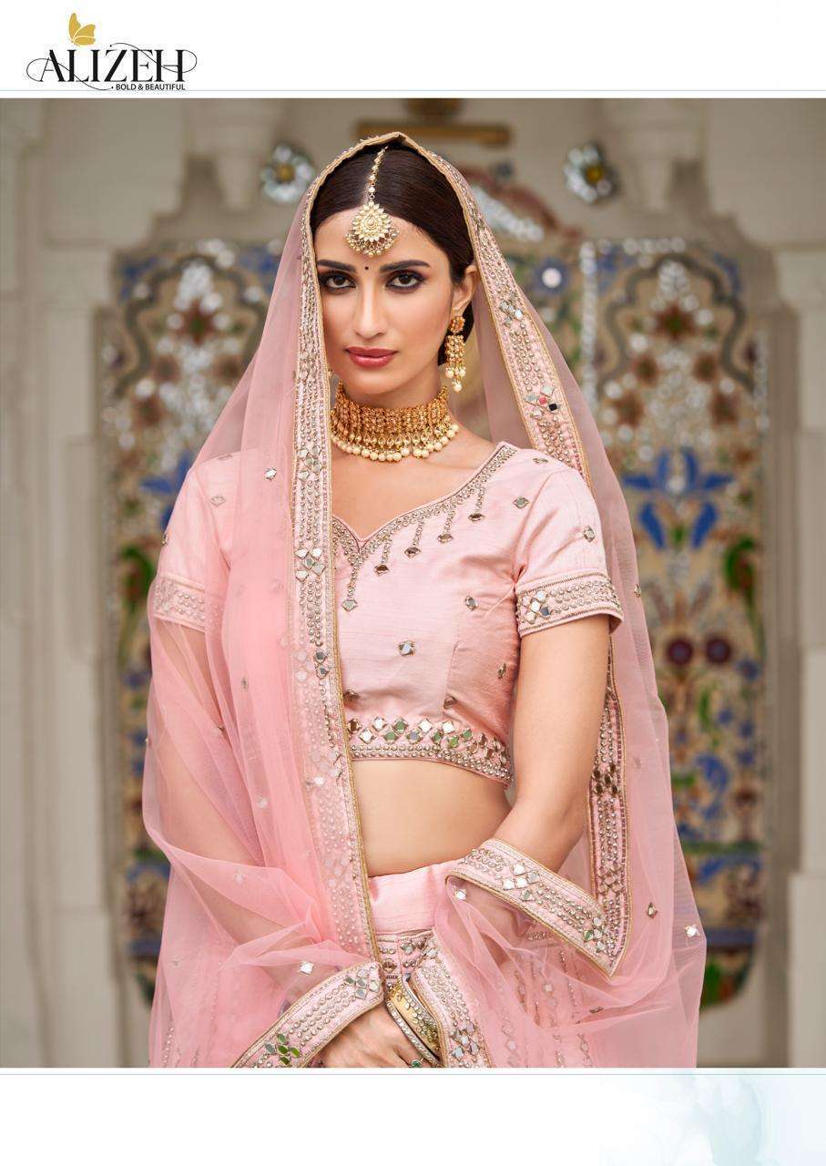 Alizeh presents mirror maze colour addition wedding Designer original mirror work lehenga choli catalog wholesaler and exporters