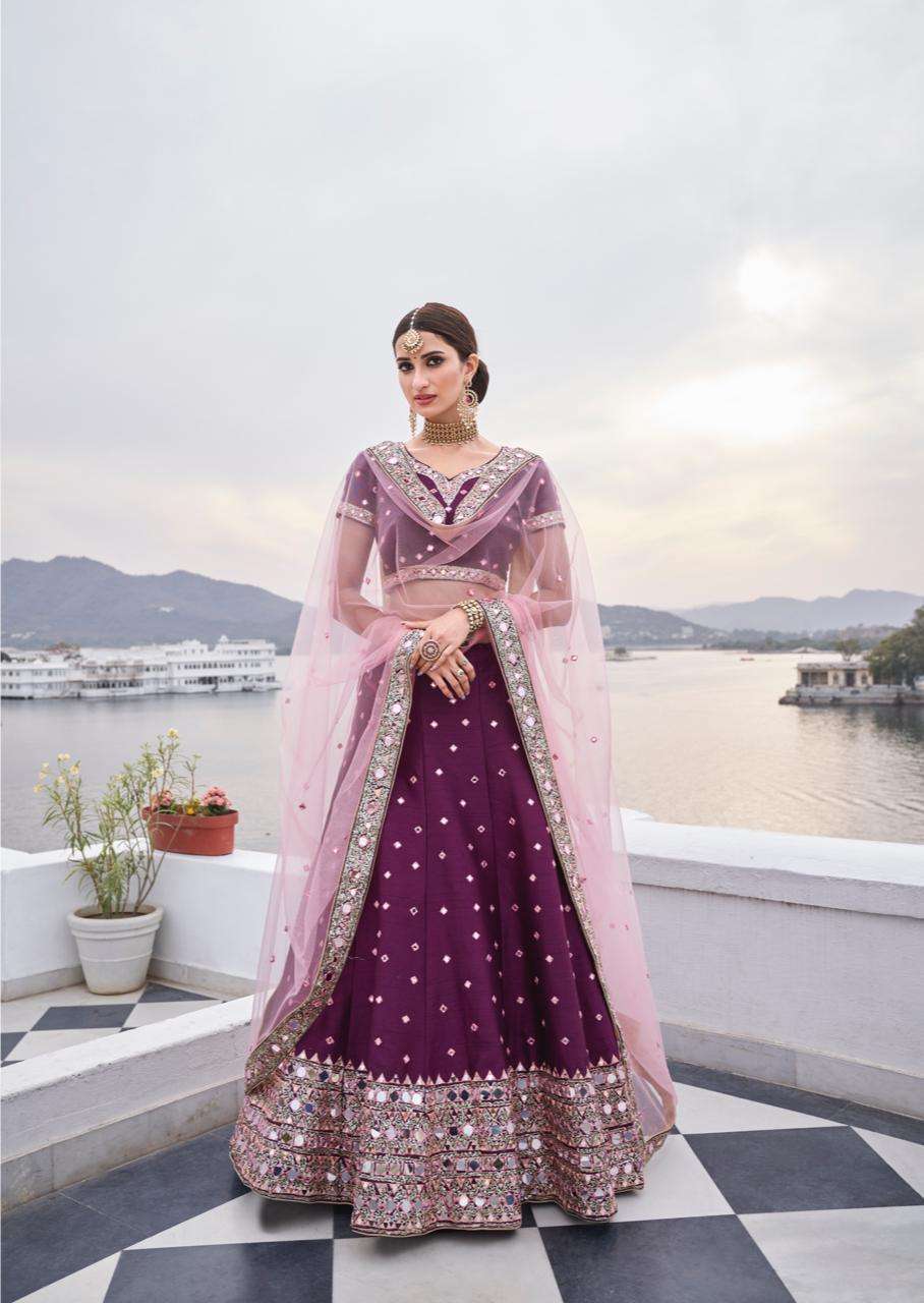 Alizeh presents mirror maze colour addition wedding Designer original mirror work lehenga choli catalog wholesaler and exporters