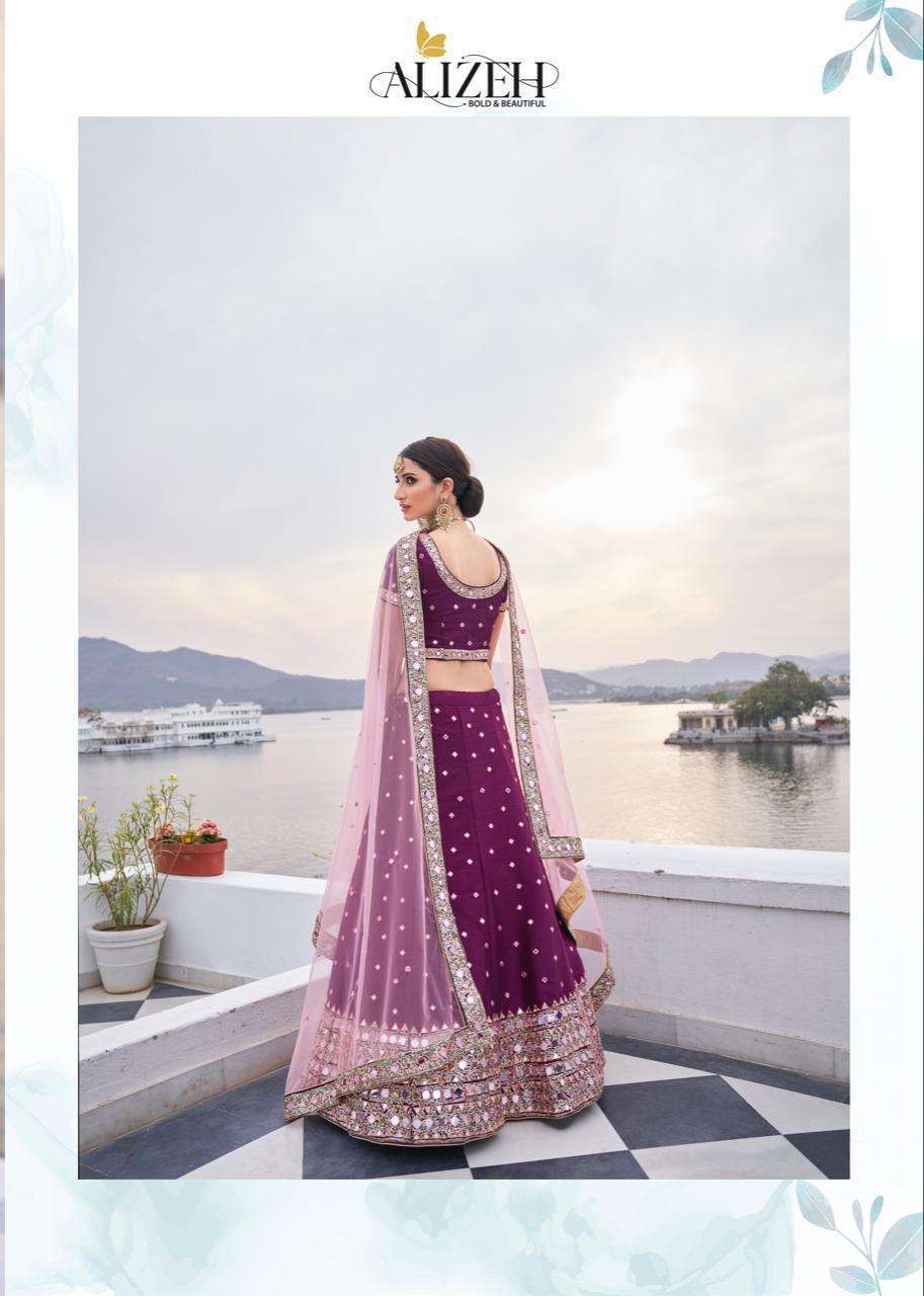 Alizeh presents mirror maze colour addition wedding Designer original mirror work lehenga choli catalog wholesaler and exporters