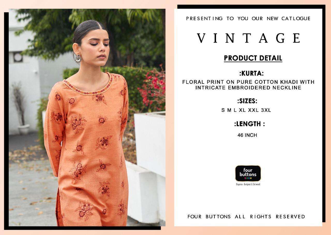Four buttons presents vintage cotton long kurtis cataloge Wholesaler
