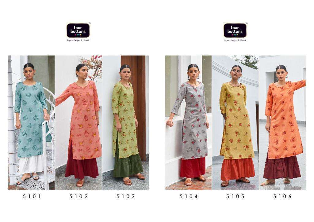 Four buttons presents vintage cotton long kurtis cataloge Wholesaler