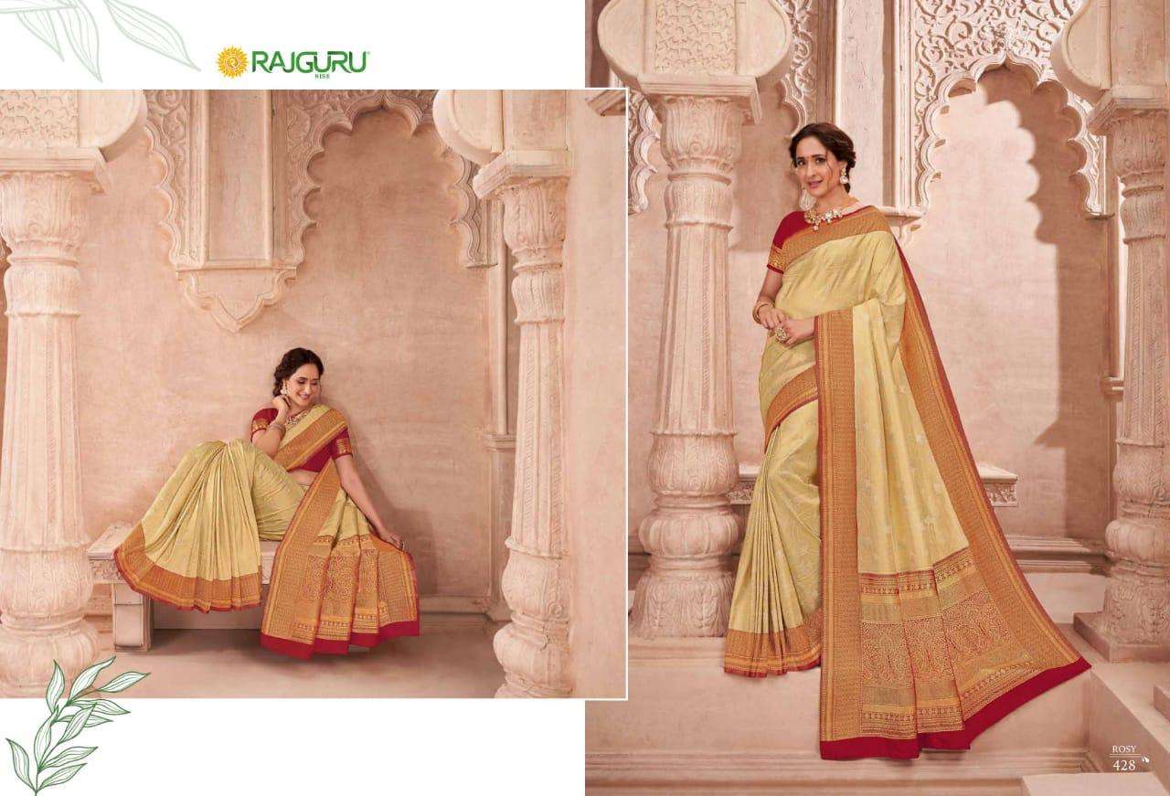 Rajguru presents Rosy Grace 421 to 435 series Wedding wear pure banarasi silk sarees Catalogue wholesaler and exporters