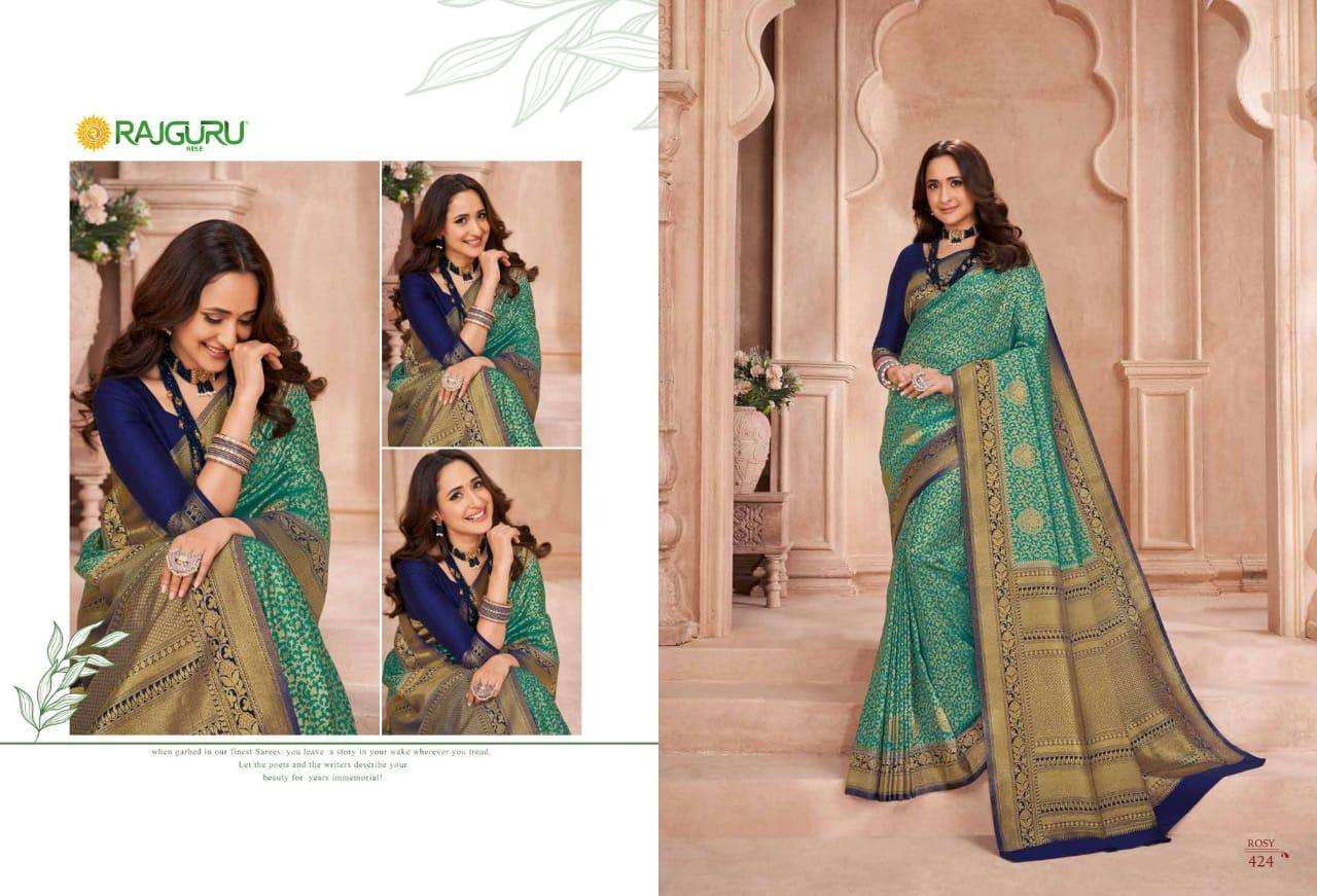 Rajguru presents Rosy Grace 421 to 435 series Wedding wear pure banarasi silk sarees Catalogue wholesaler and exporters