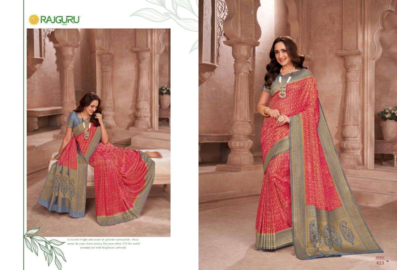 Rajguru presents Rosy Grace 421 to 435 series Wedding wear pure banarasi silk sarees Catalogue wholesaler and exporters