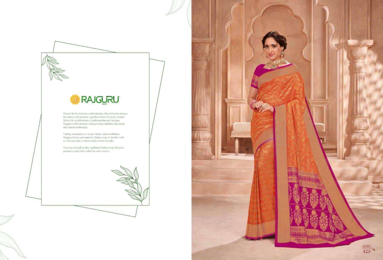 Rajguru presents Rosy Grace 421 to 435 series Wedding wear pure banarasi silk sarees Catalogue wholesaler and exporters