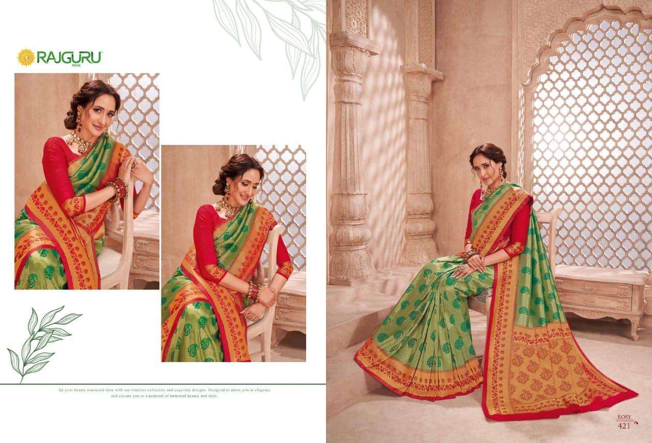 Rajguru presents Rosy Grace 421 to 435 series Wedding wear pure banarasi silk sarees Catalogue wholesaler and exporters