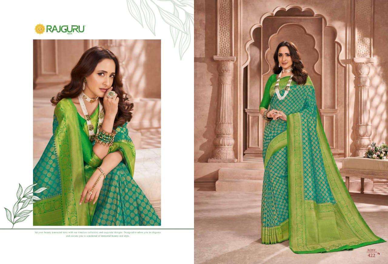 Rajguru presents Rosy Grace 421 to 435 series Wedding wear pure banarasi silk sarees Catalogue wholesaler and exporters