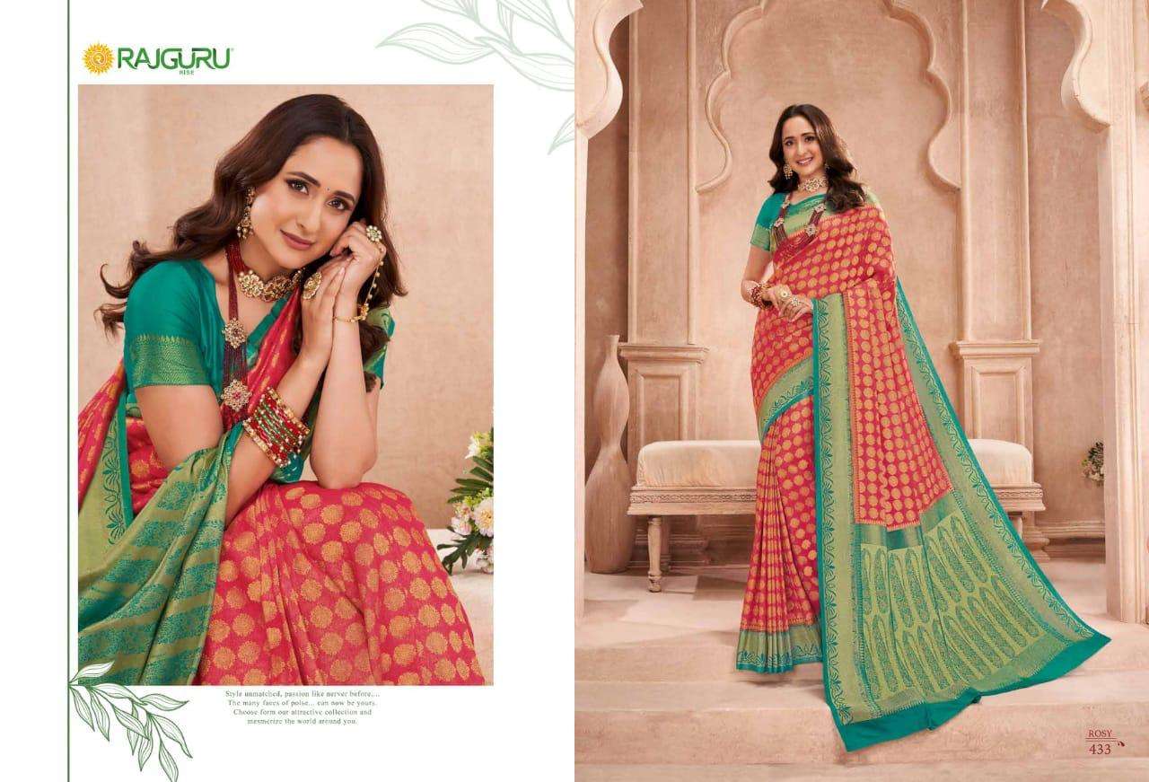Rajguru presents Rosy Grace 421 to 435 series Wedding wear pure banarasi silk sarees Catalogue wholesaler and exporters