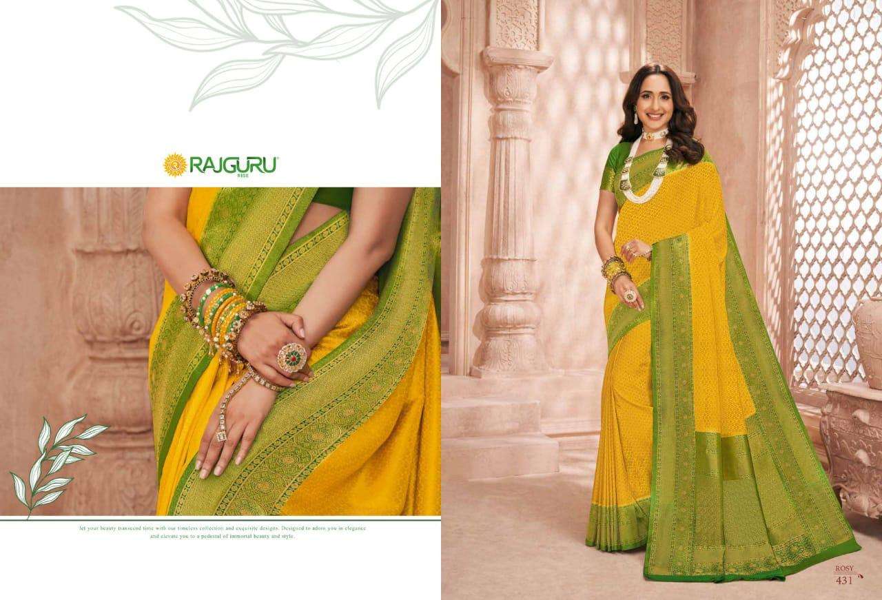 Rajguru presents Rosy Grace 421 to 435 series Wedding wear pure banarasi silk sarees Catalogue wholesaler and exporters