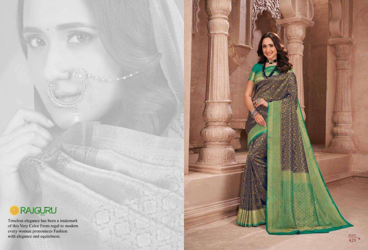 Rajguru presents Rosy Grace 421 to 435 series Wedding wear pure banarasi silk sarees Catalogue wholesaler and exporters